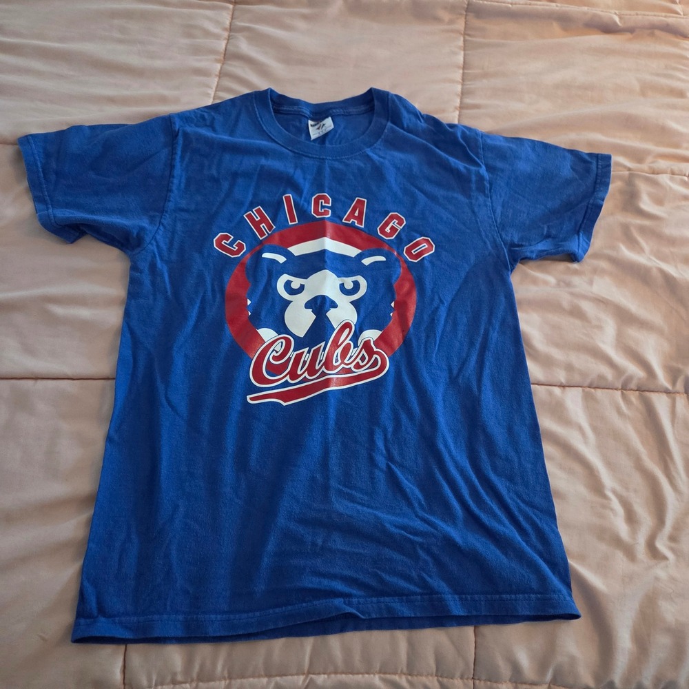 Jerzees Chicago Cubs Graphic T-Shirt Blue Heavyweight Cotton Mens Medium